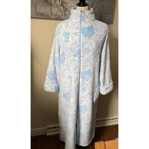 Miss Elaine French Fleece Long Zip Up Robe with roses, size large